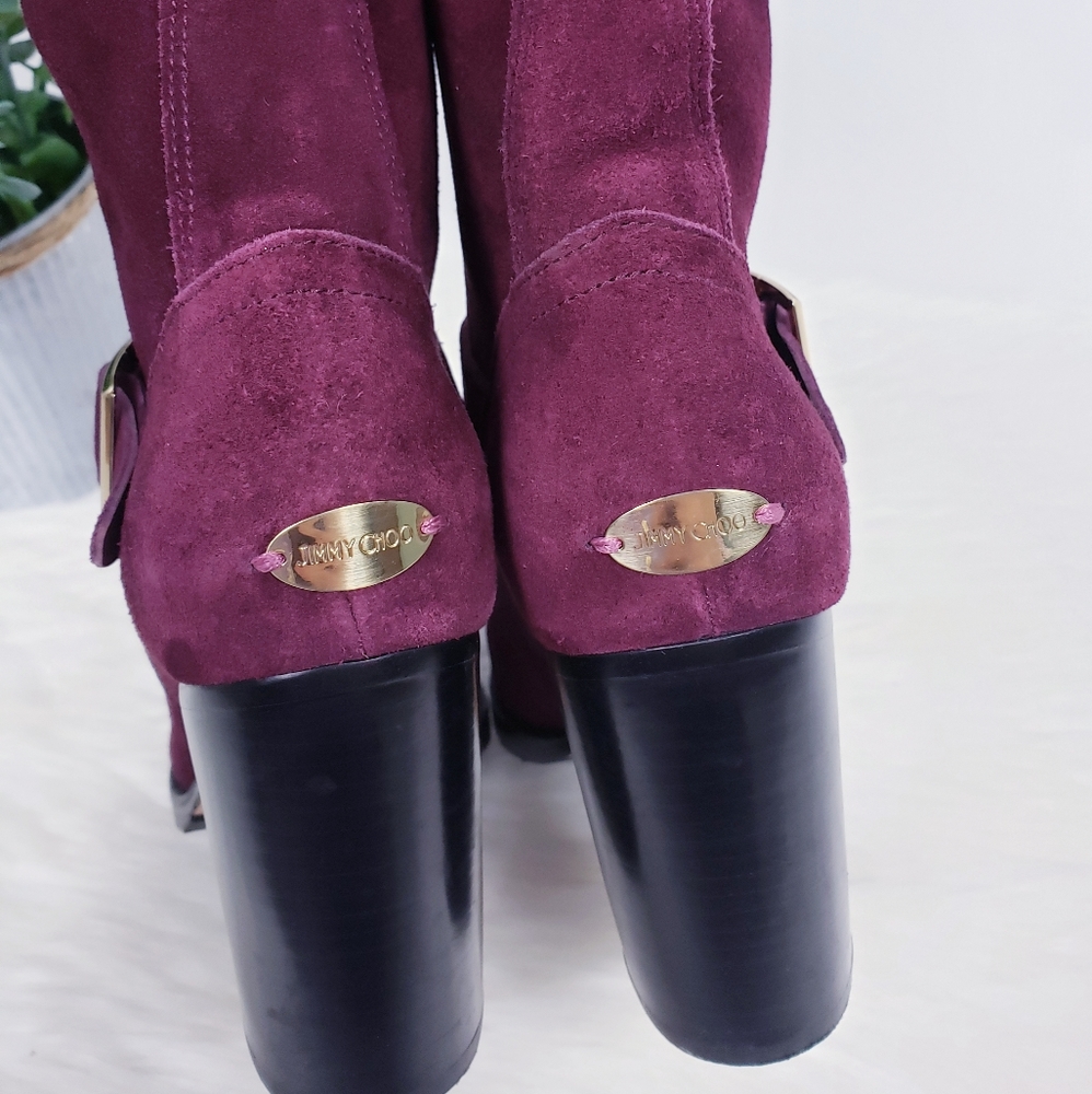 Jimmy Choo Dart buckle biker boots in red - Picture 3 of 8